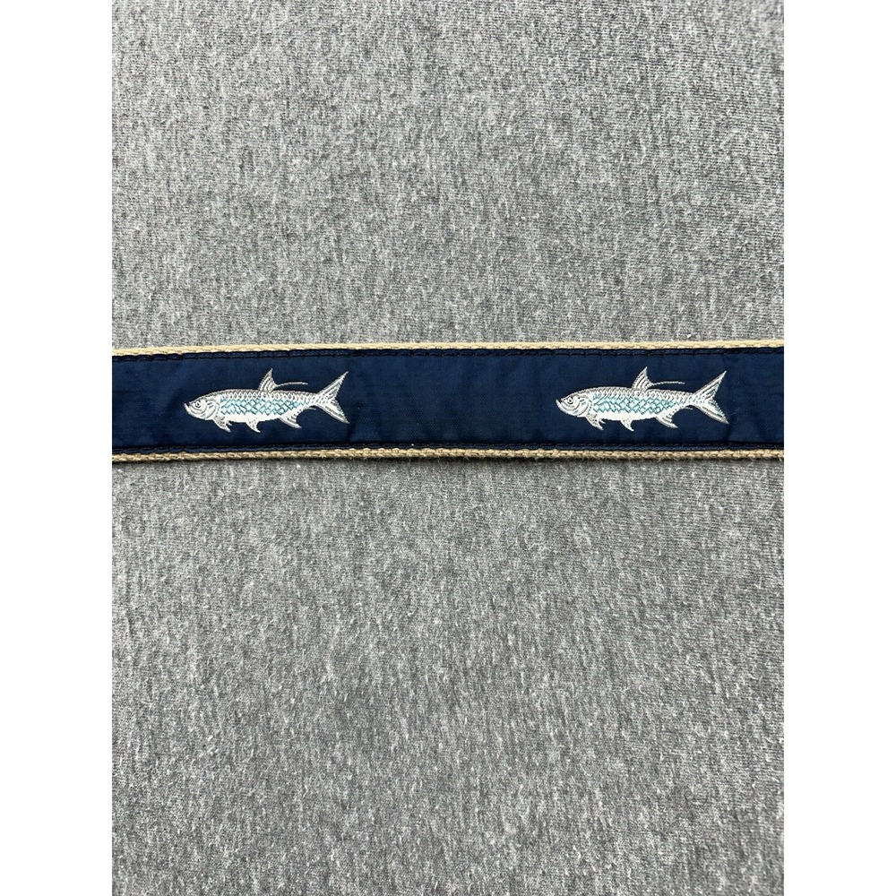 Leather Man Ltd World Wide Sportsman Canvas Belt‎ Blue Fish Men's 42 - Picture 3 of 10